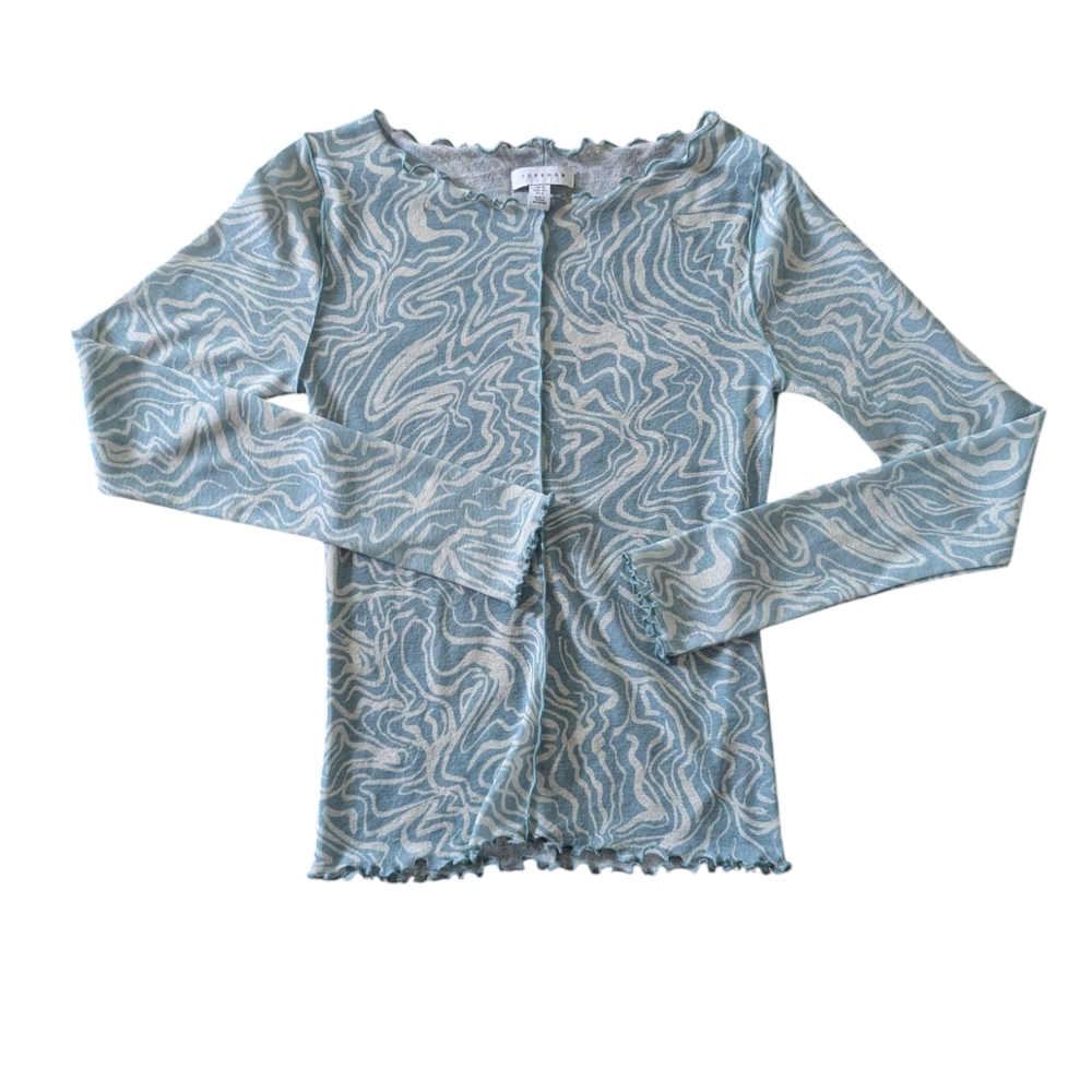 Topshop Aqua & White Long Sleeve Stretch Top sz.8